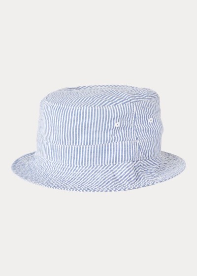 Sombreros Polo Ralph Lauren Hombre Azules / Blancos - Seersucker Bucket - XLEJT4273